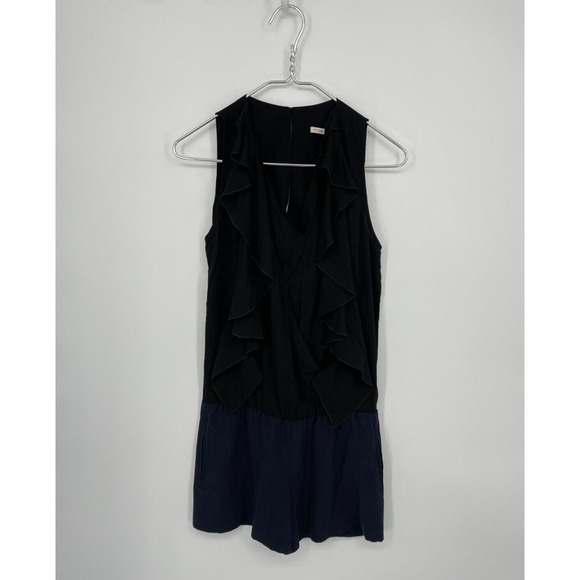 Maje Romper Womens 34 Blue Black Ruffle Front Sleeveless Shorts - Picture 1 of 11